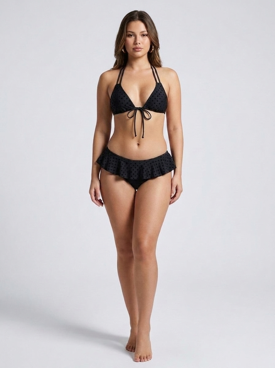 Liguria Polka Dot Ruffle Bikini — Black variant