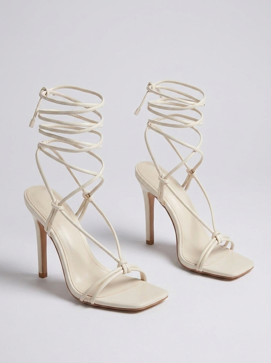 Saveria Lace-Up Strappy Stiletto Sandals — Creamywhite variant