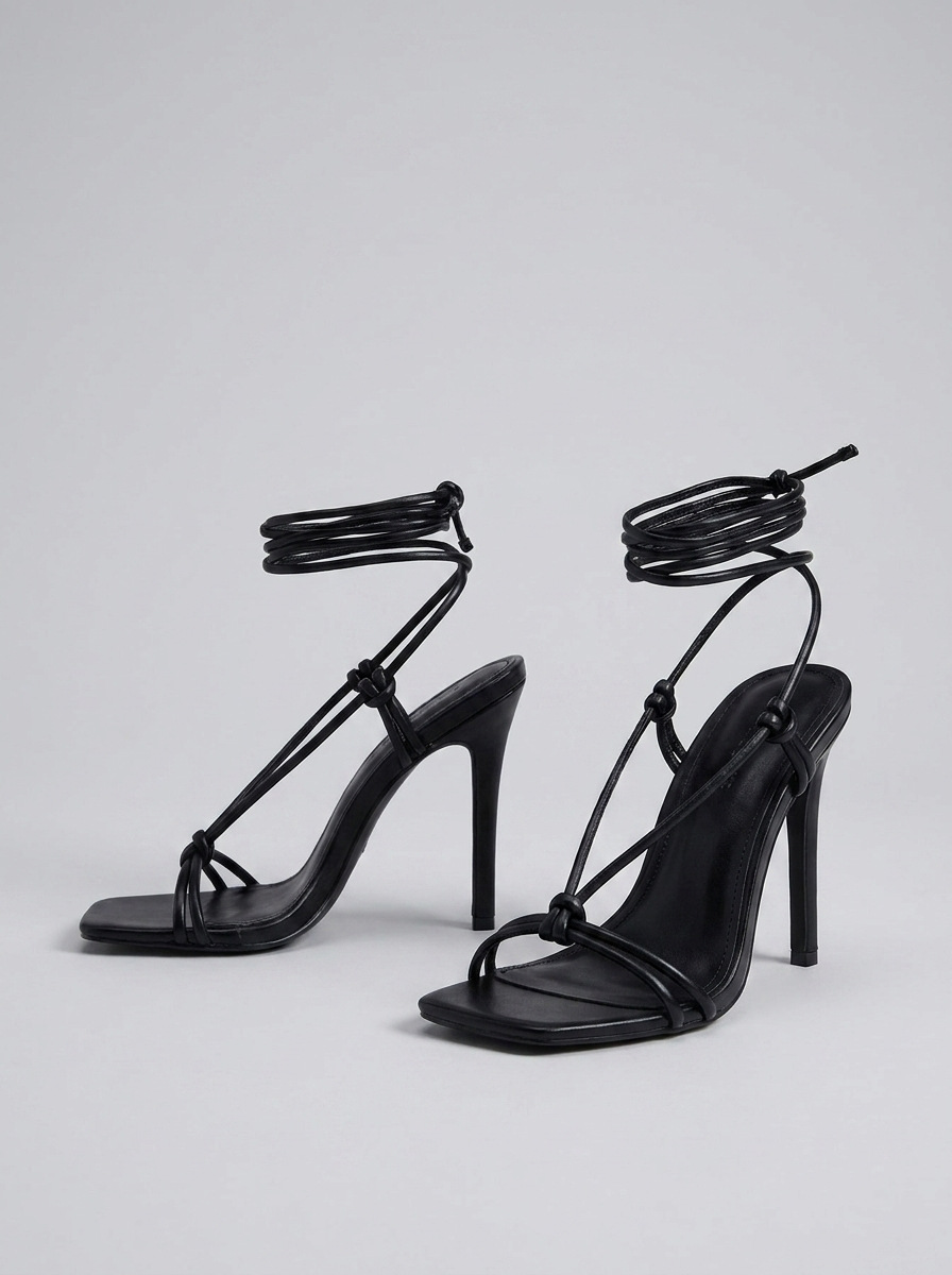 Saveria Lace-Up Strappy Stiletto Sandals — Black variant