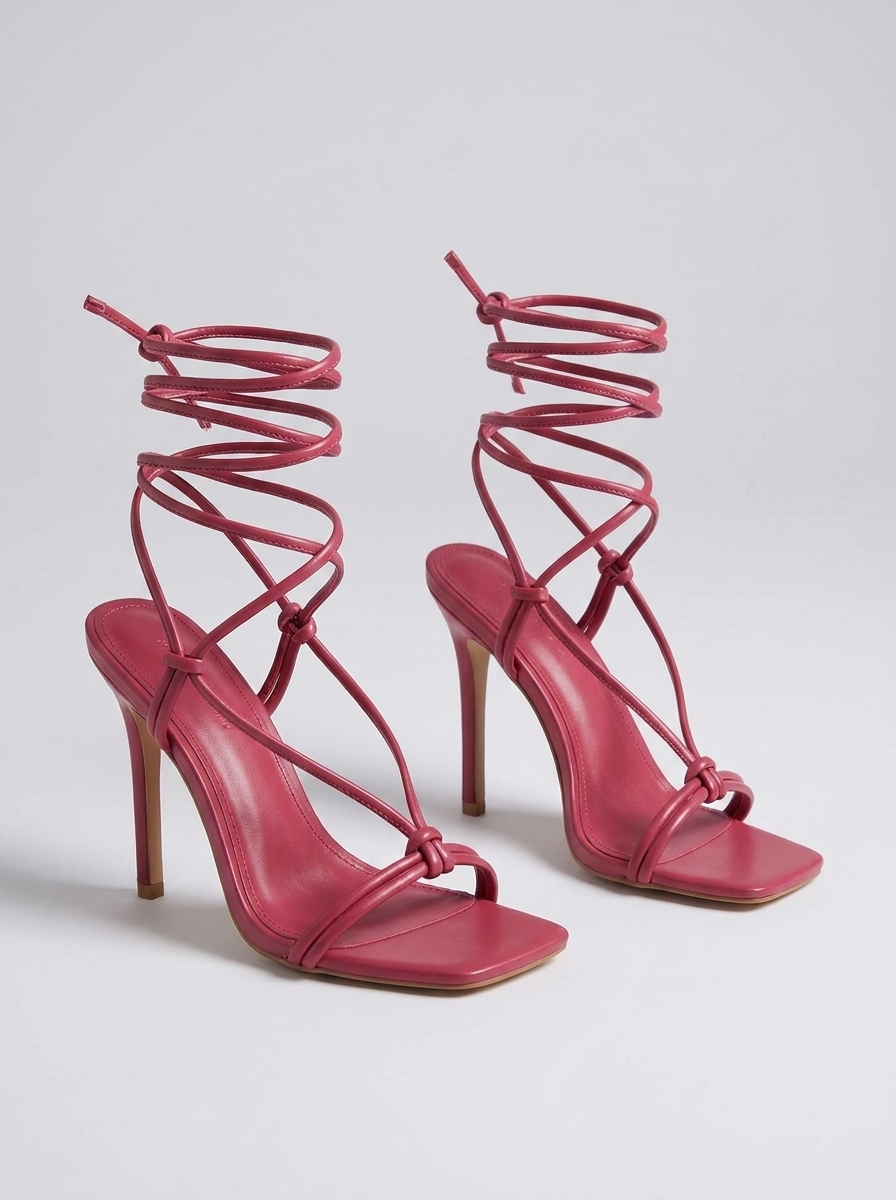 Saveria Lace-Up Strappy Stiletto Sandals — Rose Red variant