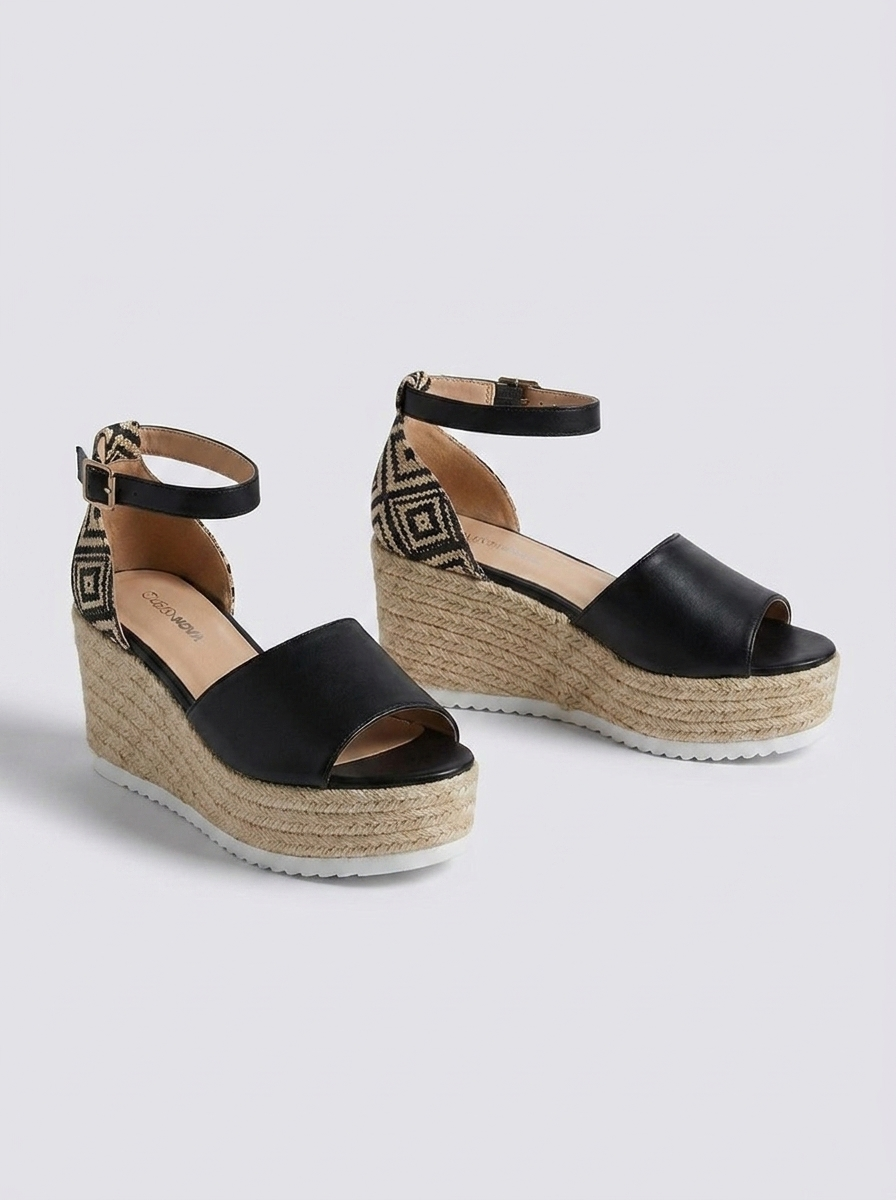 Annunziata Woven Espadrille Wedge Sandals — Black variant