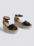 Annunziata Woven Espadrille Wedge Sandals — Black variant