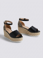 Annunziata Woven Espadrille Wedge Sandals — Black variant