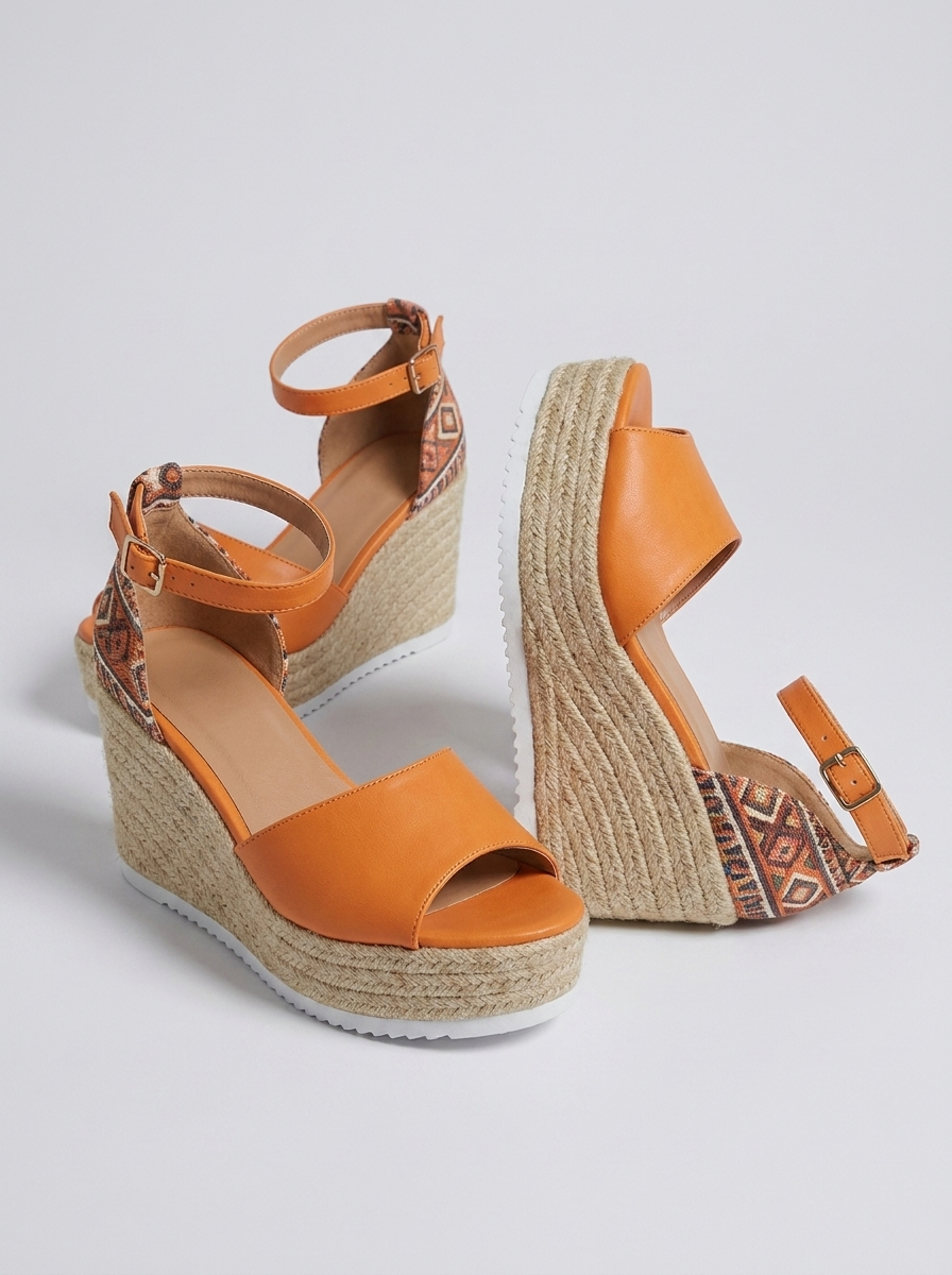 Annunziata Woven Espadrille Wedge Sandals — Orange variant