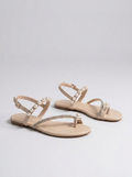 Fiordaliso Pearl Embellished Flat Thong Sandals — Beige variant