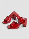 Ofelia Patent Block-Heel Square-Toe Mules — Red variant