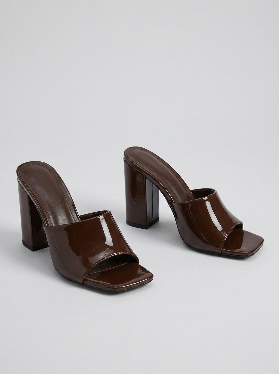 Ofelia Patent Block-Heel Square-Toe Mules — Dark Brown variant
