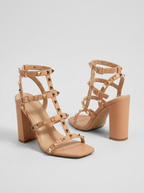 Aurelia Studded Gladiator Block-Heel Sandals — Apricot variant