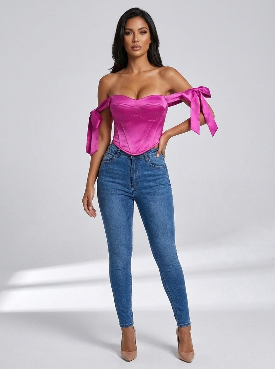 Gioia Satin Bow Corset Top — Hot Pink variant
