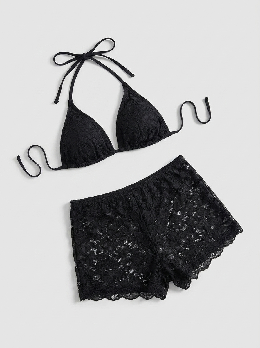 Calliope Lace Bikini & Shorts Set — Black variant