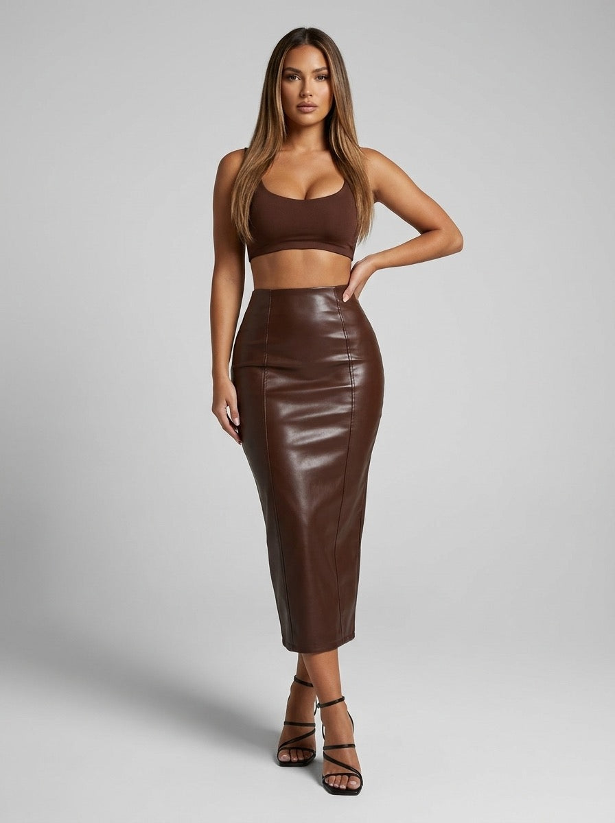 Clelia High-Waist Faux-Leather Pencil Midi Skirt on model