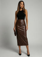 Clelia High-Waist Faux-Leather Pencil Midi Skirt on model