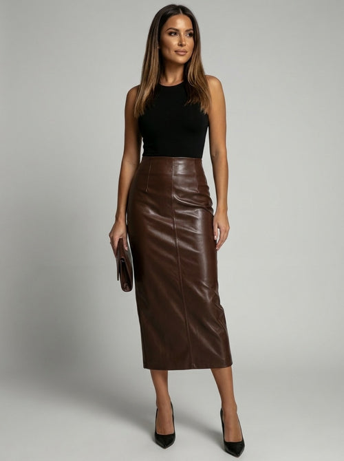 Clelia High-Waist Faux-Leather Pencil Midi Skirt on model
