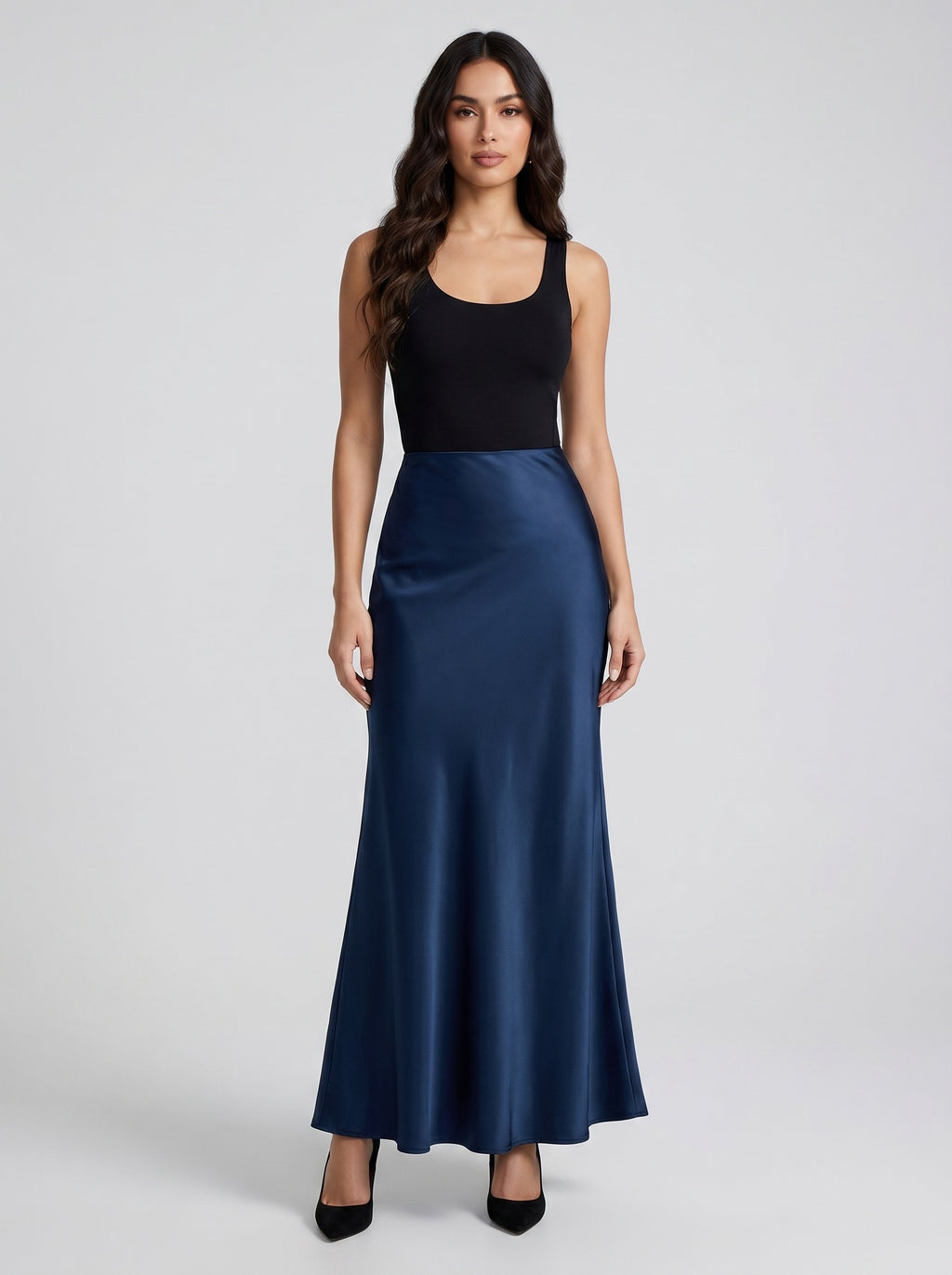 Ilaria Satin Maxi Skirt on model