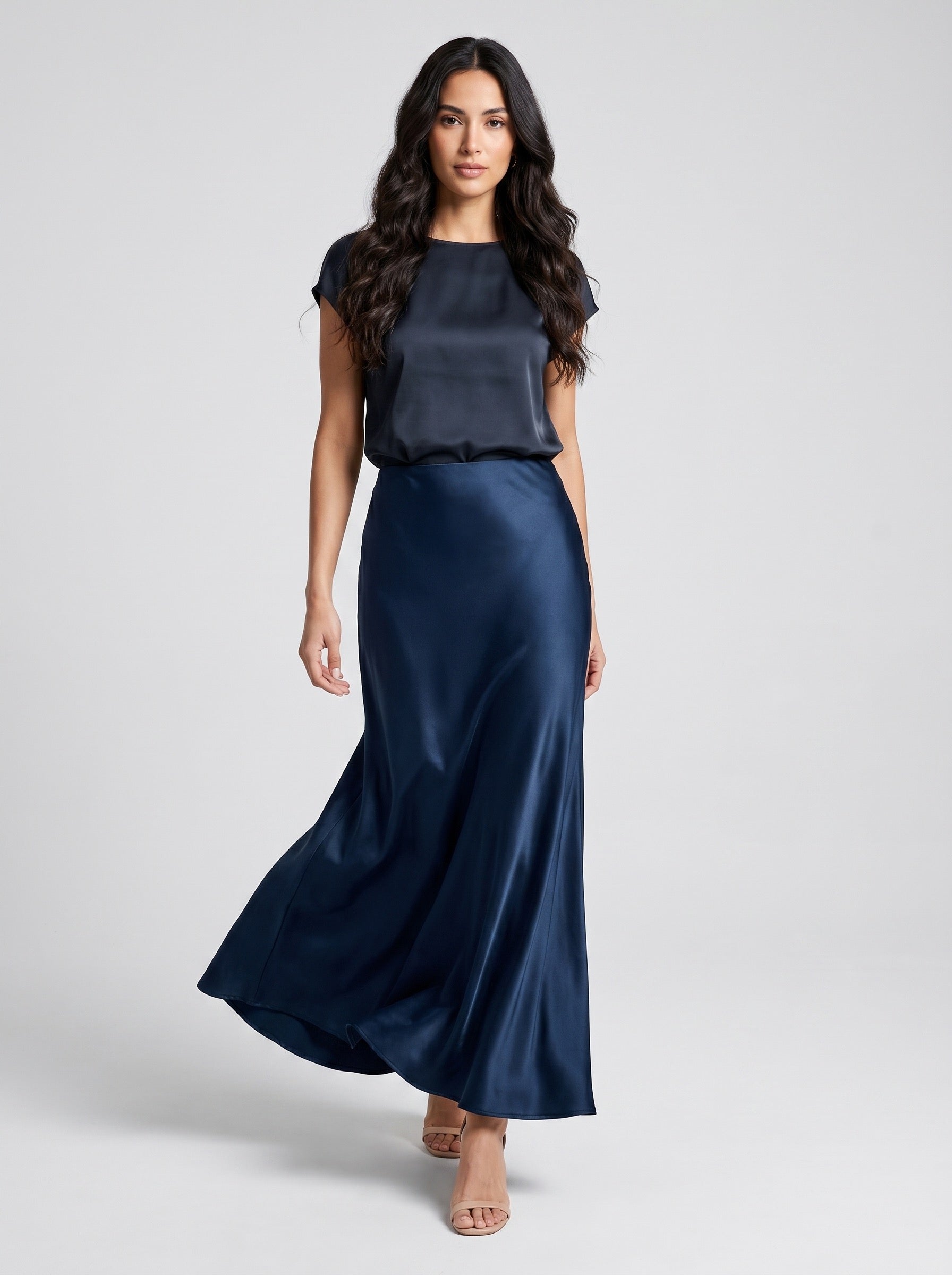 Ilaria Satin Maxi Skirt on model