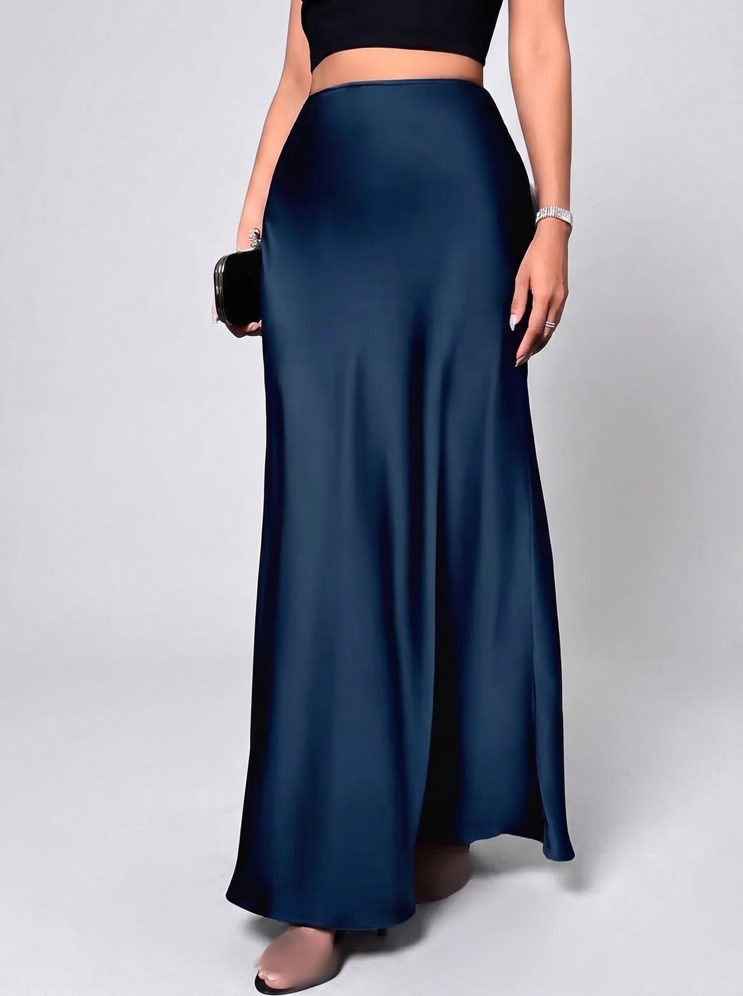 Ilaria Satin Maxi Skirt on model