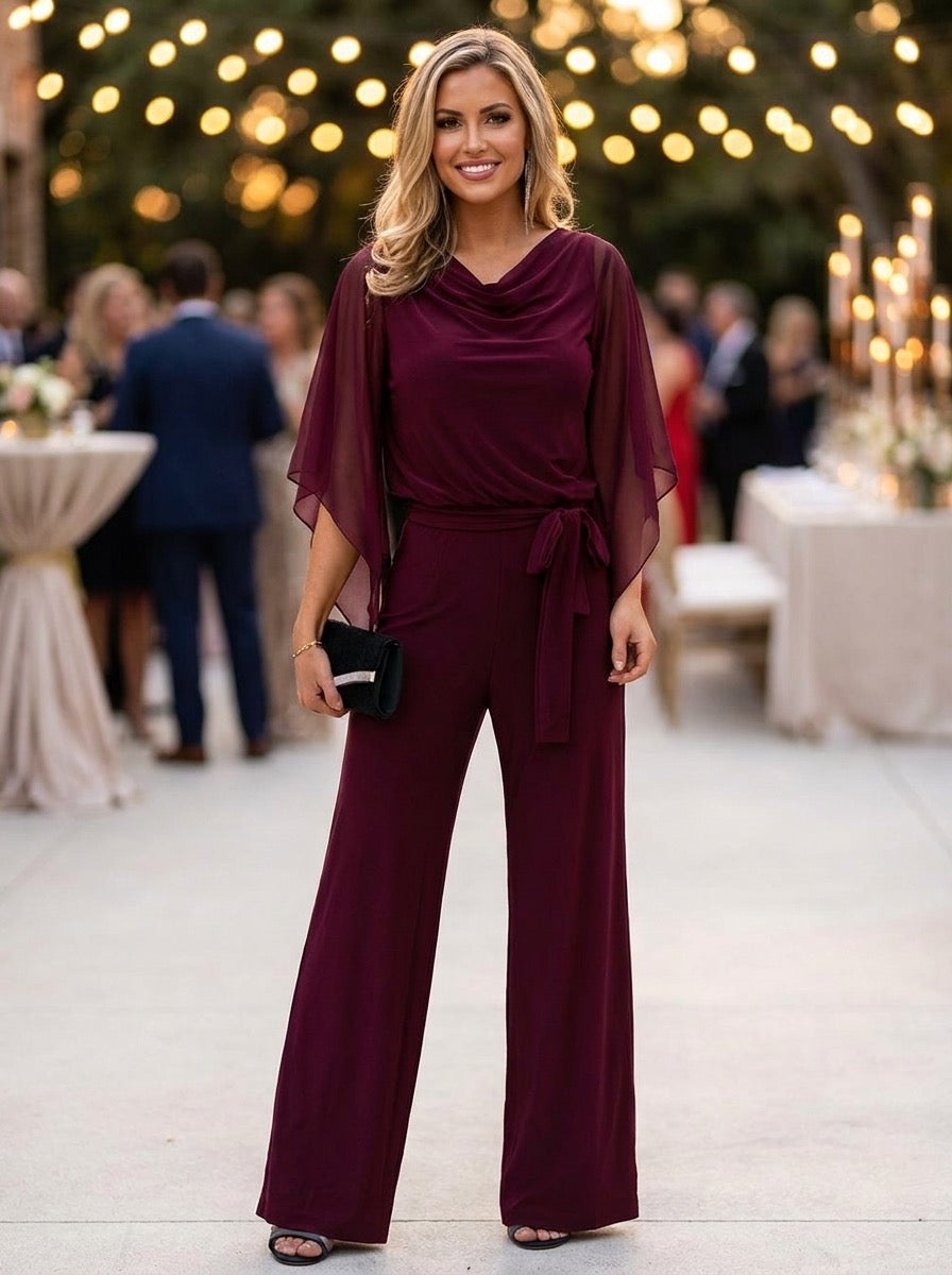Ippolita Chiffon-Sleeve Wide-Leg Jumpsuit on model