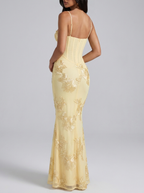 Isabella Beaded Floral Corset Mermaid Gown on model