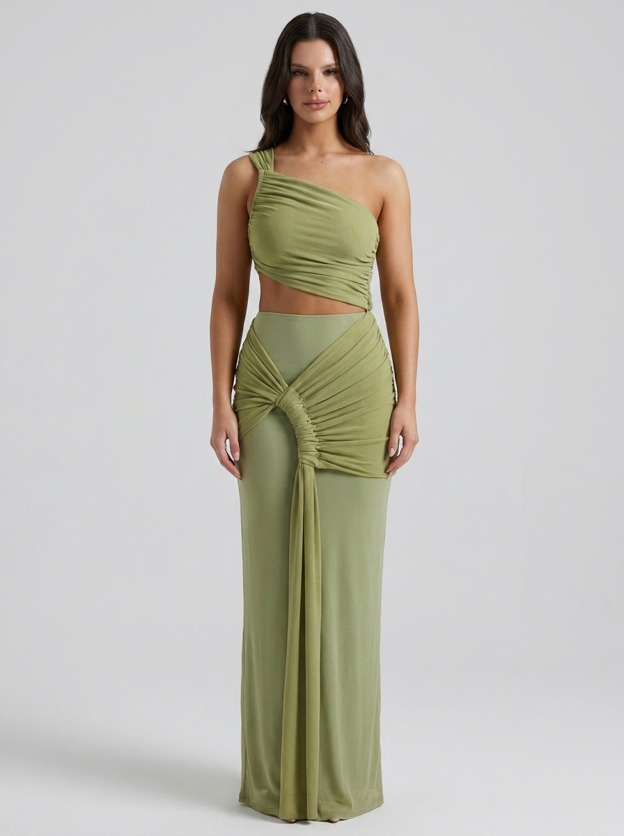 Katia Ruched Cut-Out Two-Piece Maxi Set on model