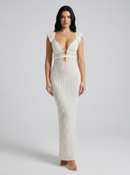 Liana Pointelle Knit Backless Maxi Dress on model