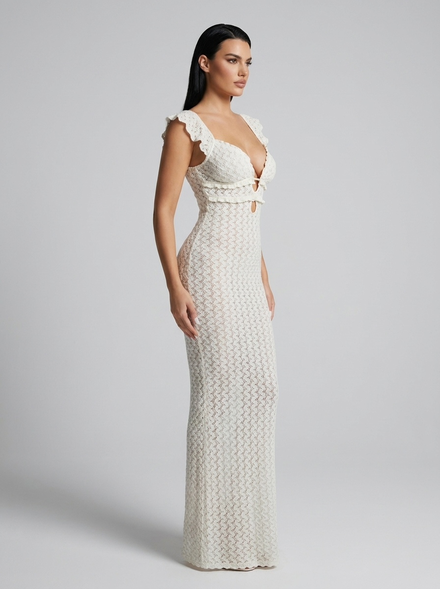 Liana Pointelle Knit Backless Maxi Dress on model