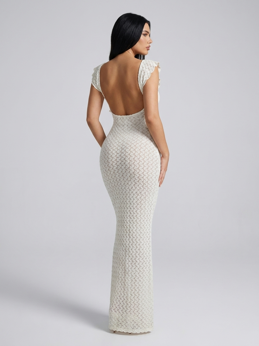 Liana Pointelle Knit Backless Maxi Dress on model