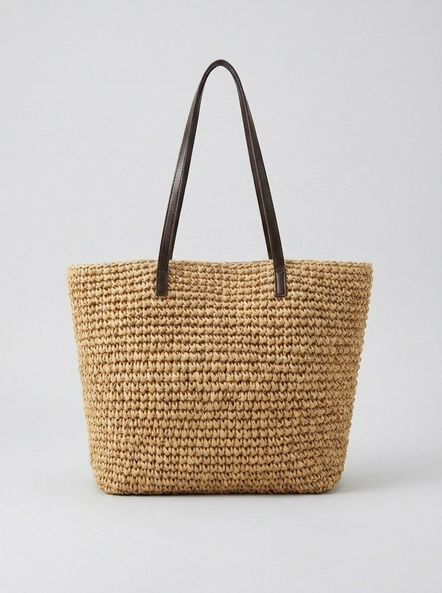 Licia Straw Woven Shoulder Bag on model