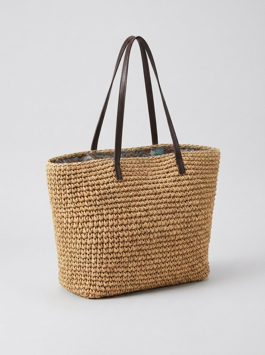 Licia Straw Woven Shoulder Bag on model