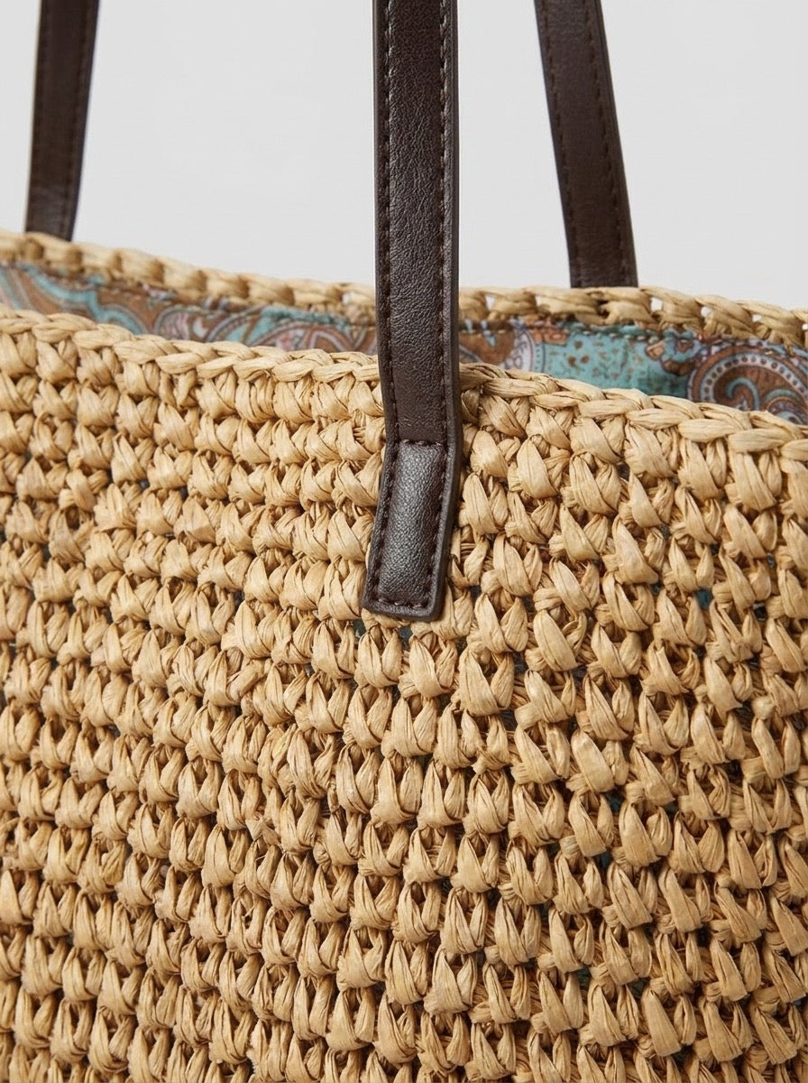 Licia Straw Woven Shoulder Bag on model
