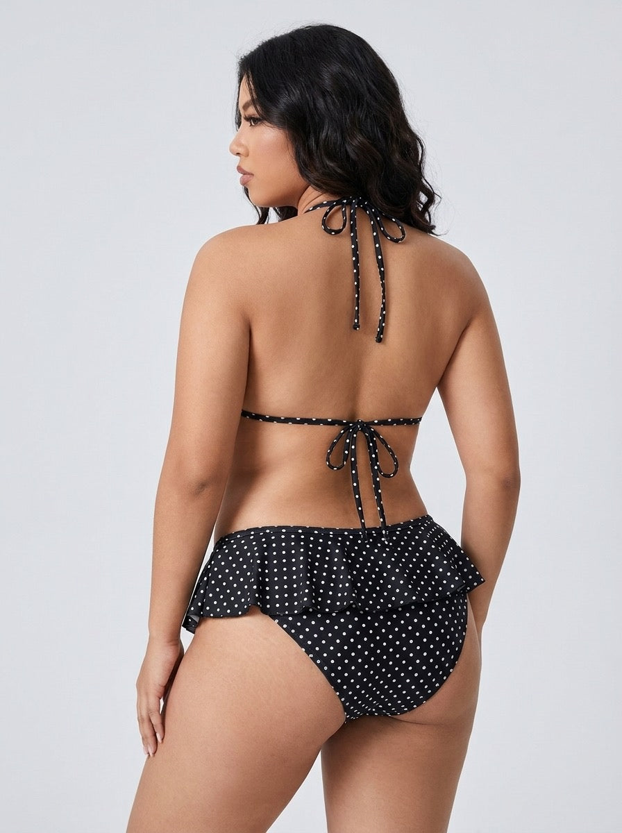 Liguria Polka Dot Ruffle Bikini on model