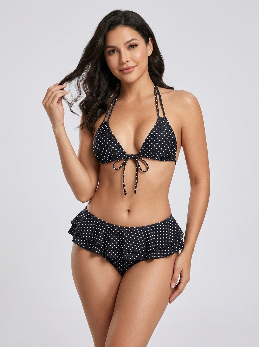 Liguria Polka Dot Ruffle Bikini on model