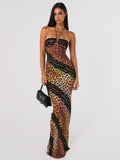 Livia Leopard Halter Maxi Dress on model