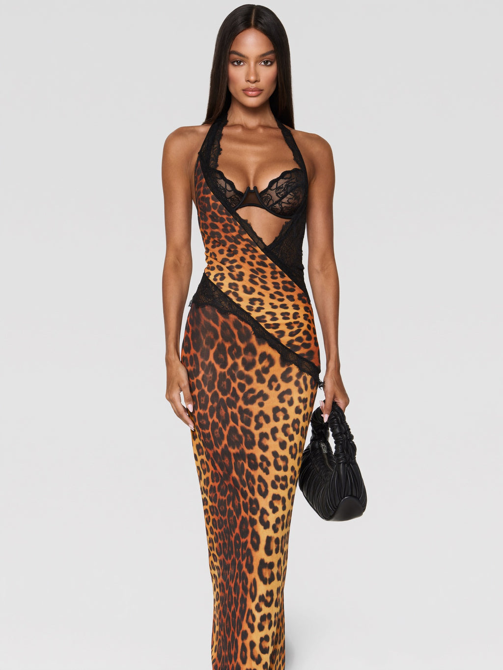 Livia Leopard Halter Maxi Dress on model