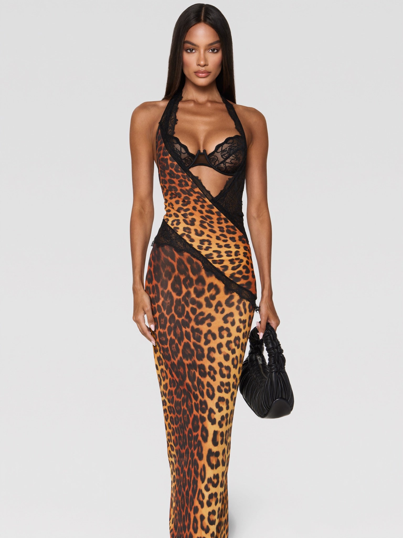 Livia Leopard Halter Maxi Dress on model