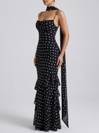 Loretta Polka Dot Ruffle Maxi Dress on model