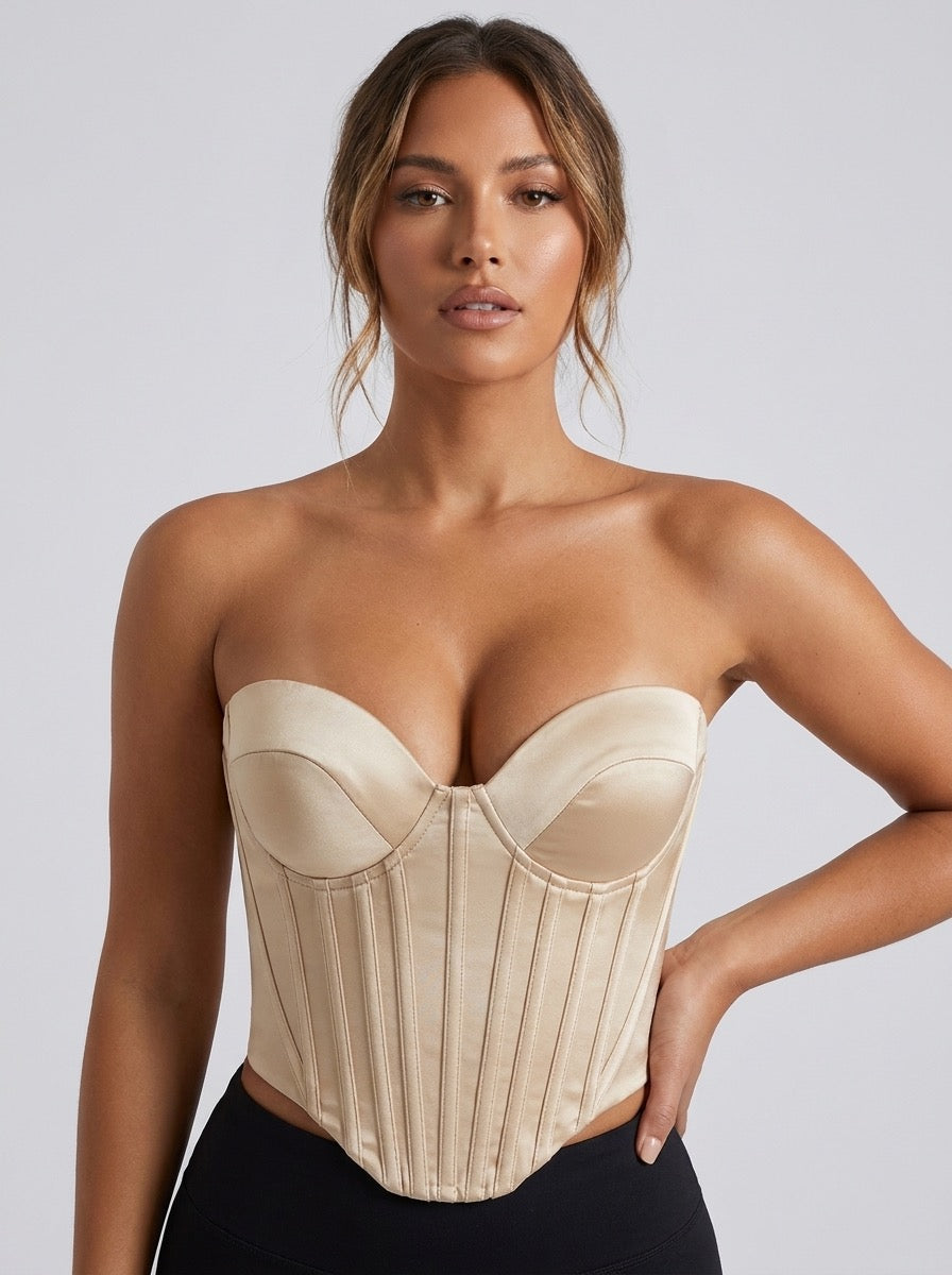 Lucetta Satin Corset Bustier Top on model