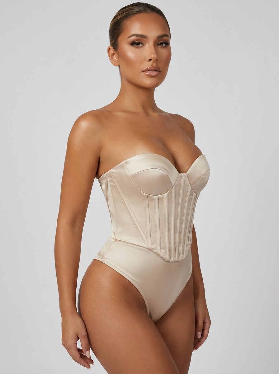 Lucetta Satin Corset Bustier Top on model