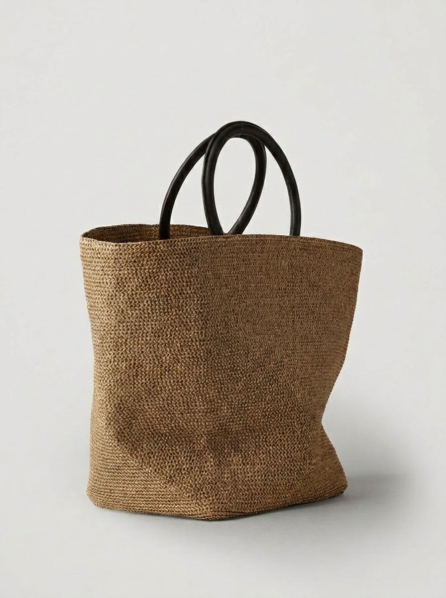 Maiori Straw Woven Beach Tote on model