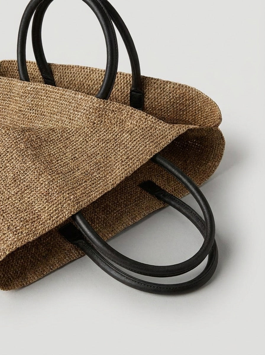 Maiori Straw Woven Beach Tote on model