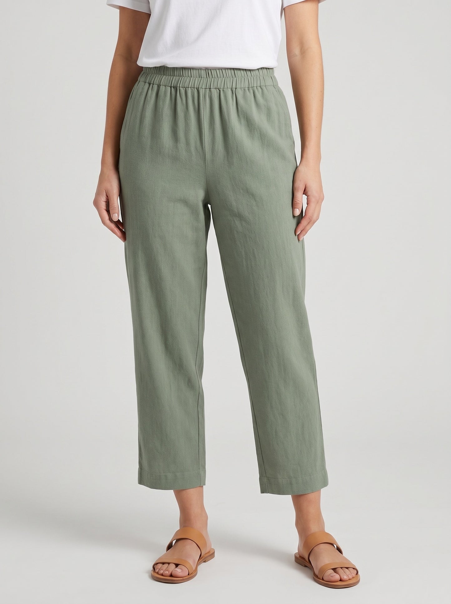Marcella Cropped Linen Pant on model