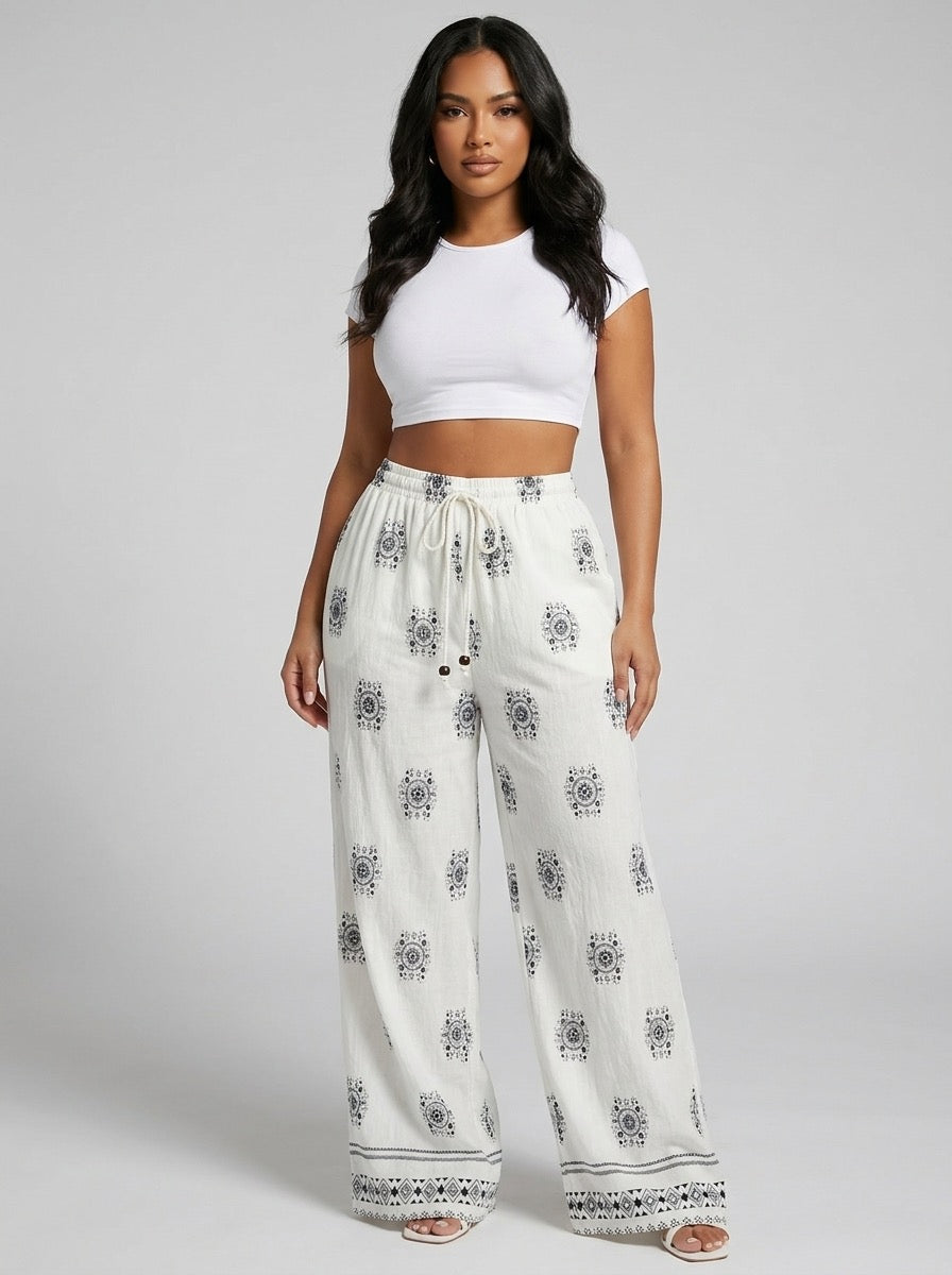 Marcella Boho Wide-Leg Pants on model