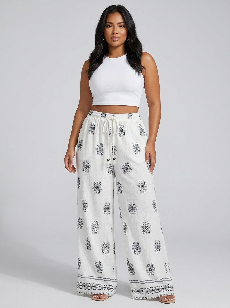 Marcella Boho Wide-Leg Pants on model