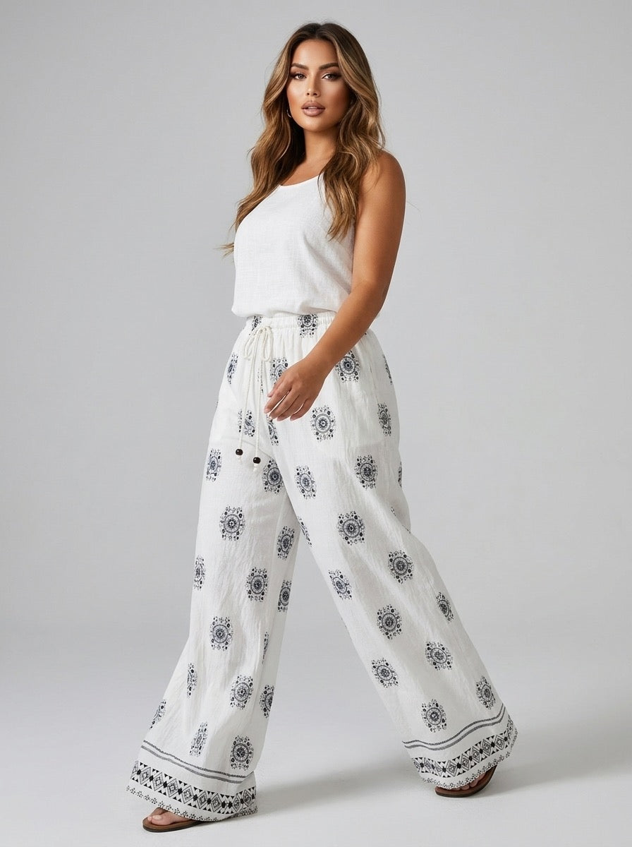 Marcella Boho Wide-Leg Pants on model