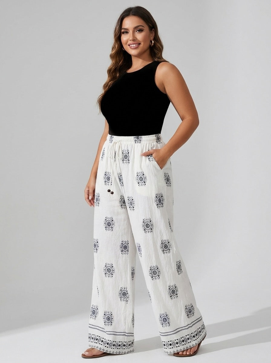 Marcella Boho Wide-Leg Pants on model