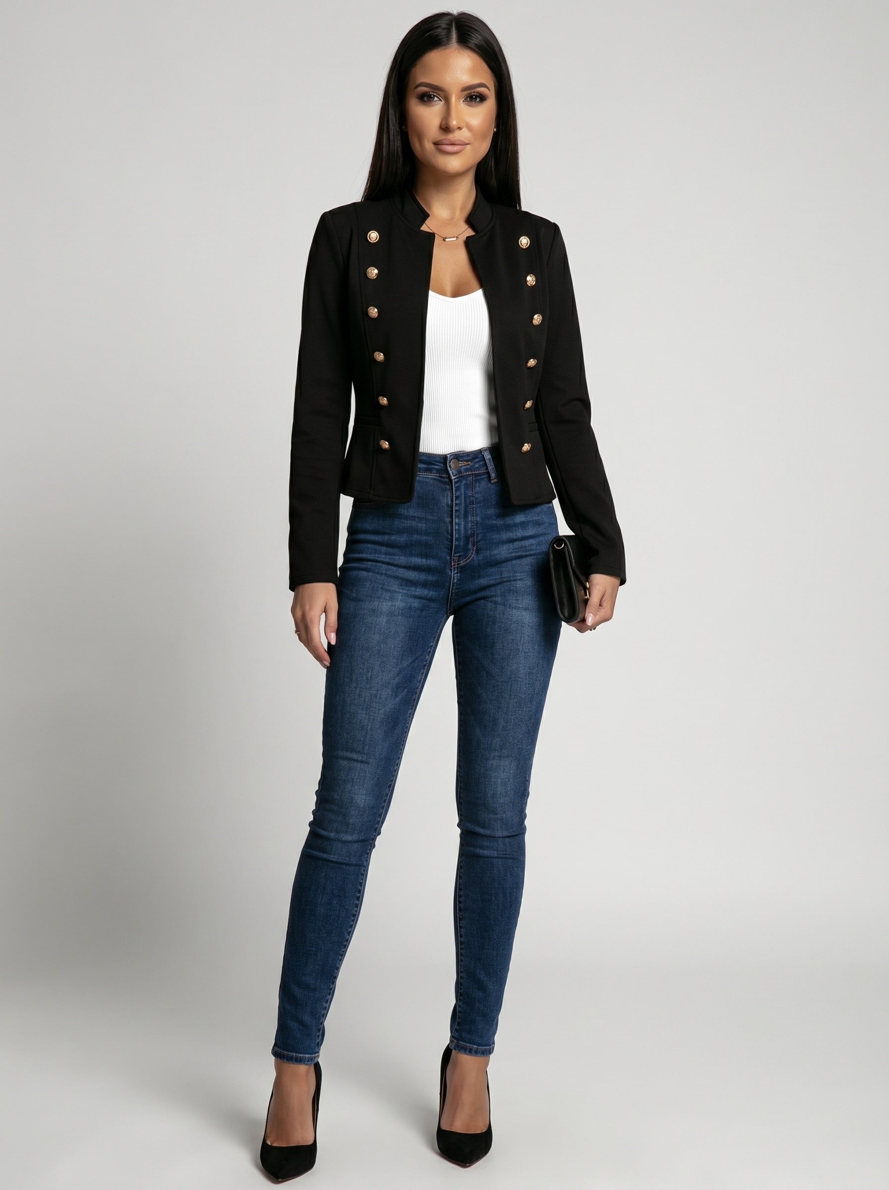 Margot Military Button Jacket on model