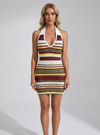 Marlena Striped Halter Dress on model