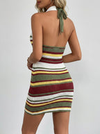 Marlena Striped Halter Dress on model