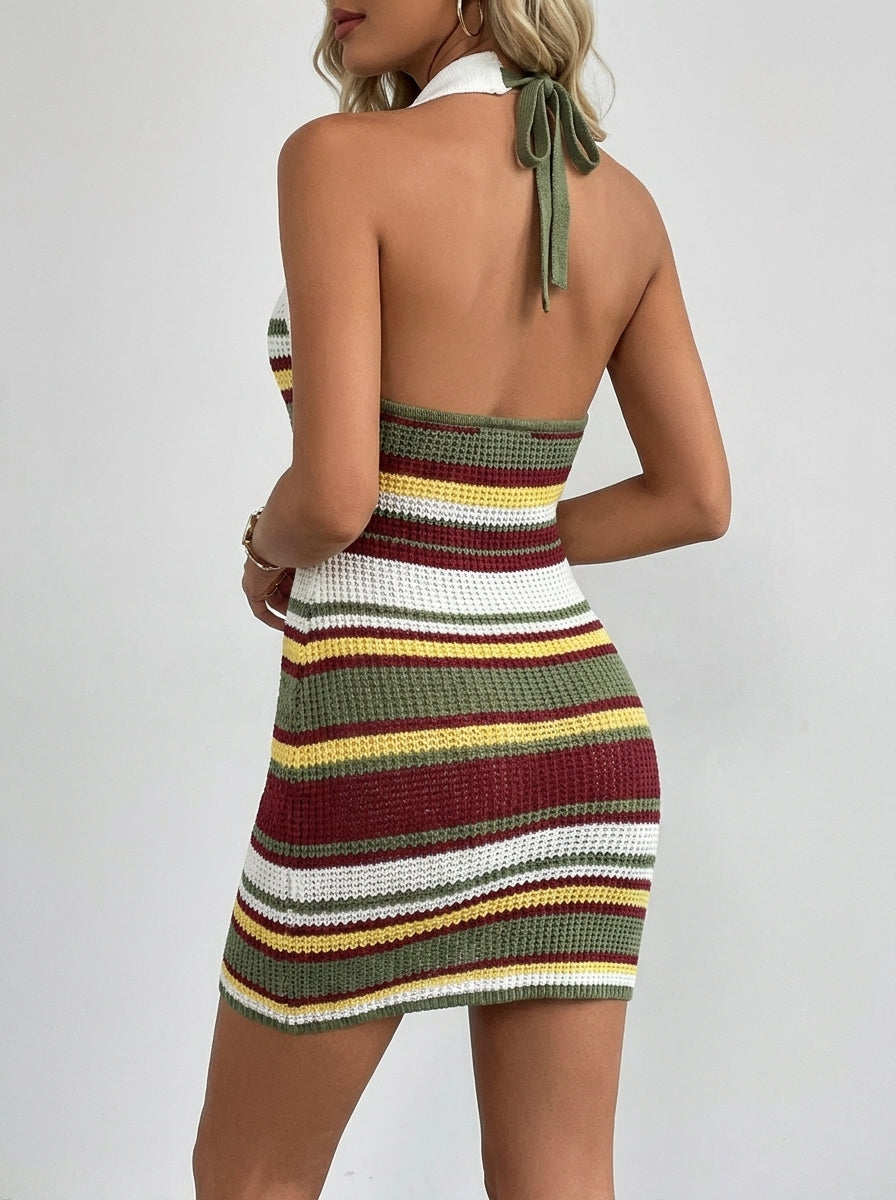 Marlena Striped Halter Dress on model