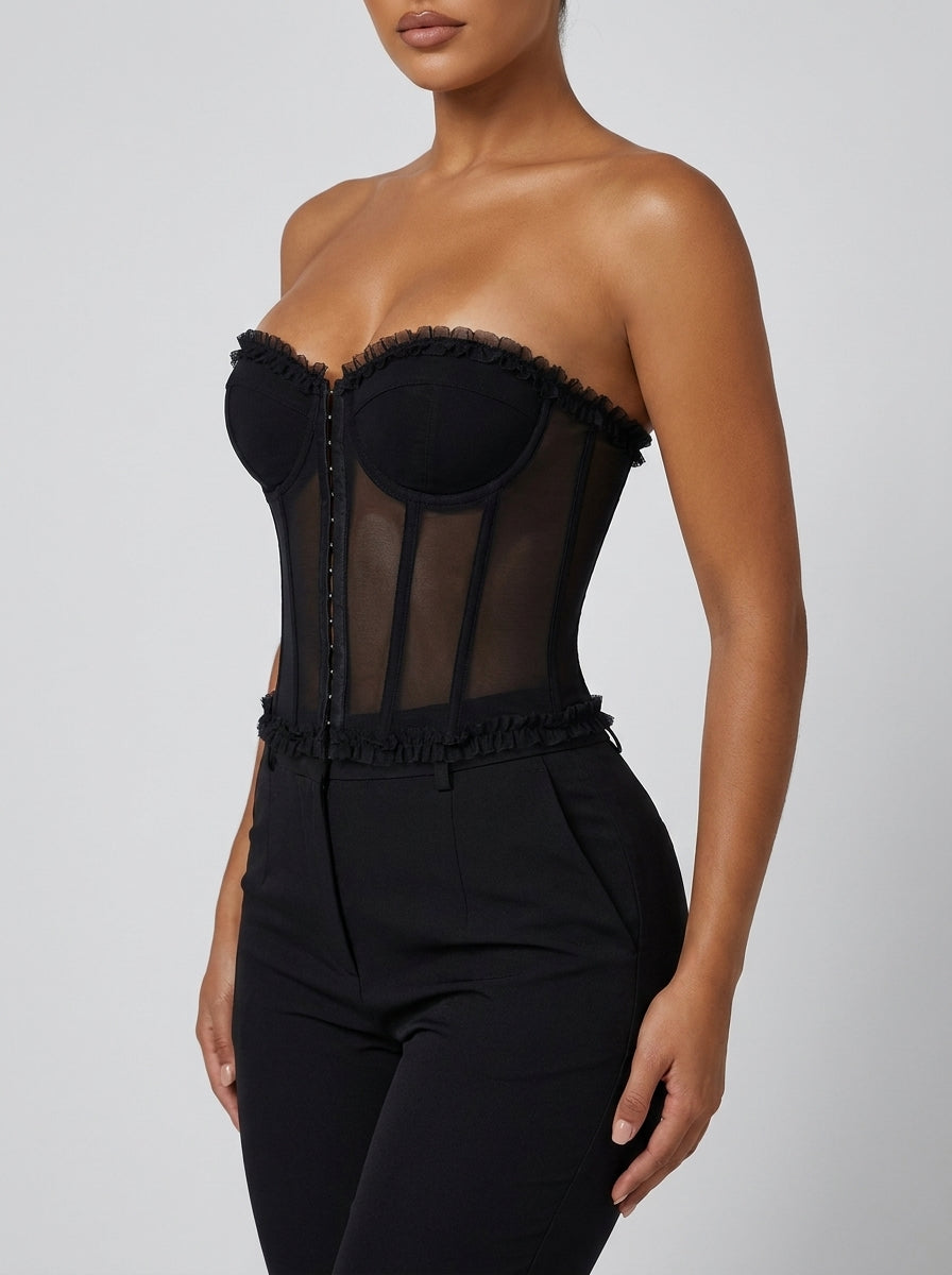 Marzia Sheer Mesh Boned Bustier Corset Top on model
