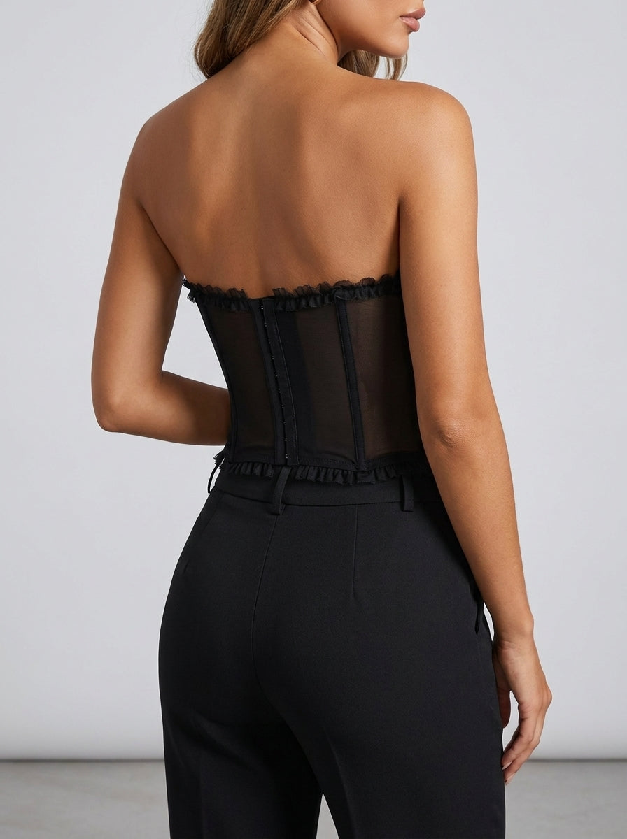 Marzia Sheer Mesh Boned Bustier Corset Top on model